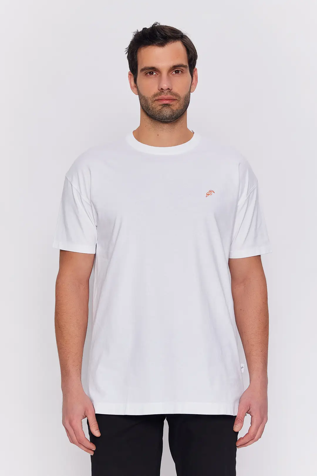 TuRokim - Nakışlı Oversize Erkek Basic Tişört - BEYAZ