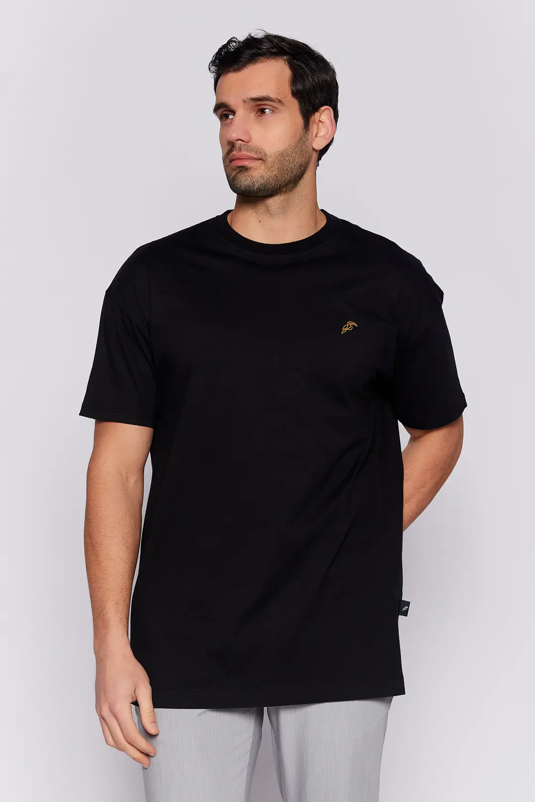 TuRokim - Nakışlı Oversize Erkek Basic Tişört - SİYAH